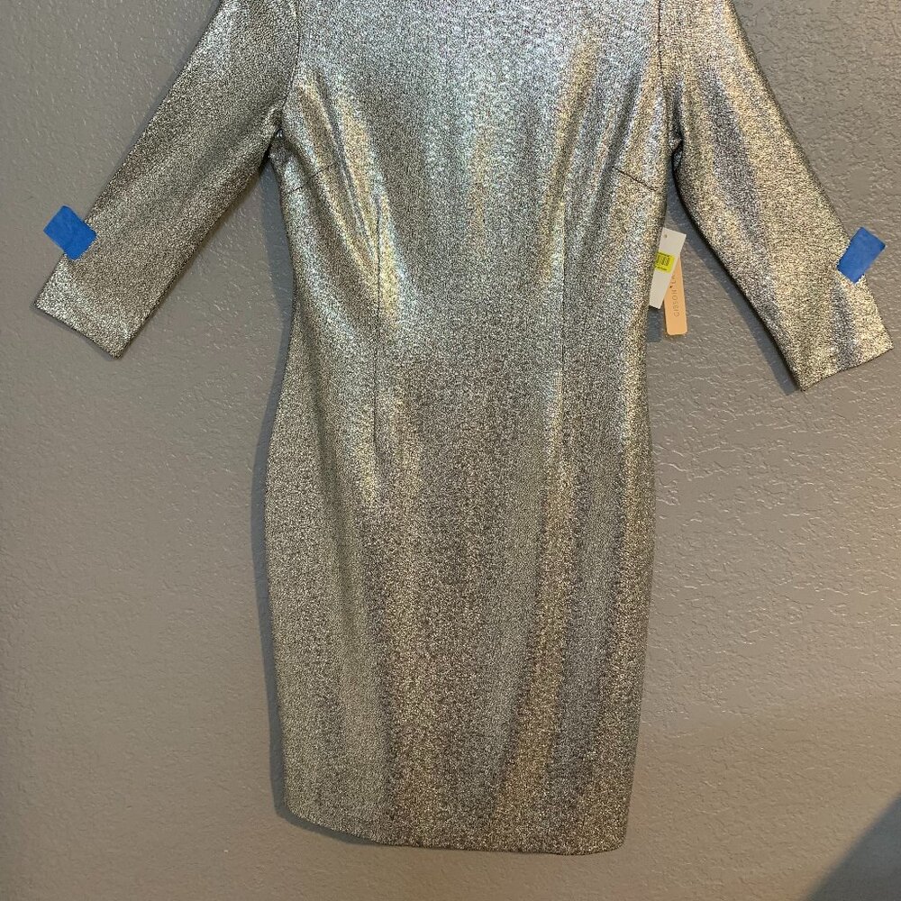 NEW Gibson Latimer  Metallic Silver Dress Crackled Cobweb Pattern Cocktail Party - Picture 4 of 11